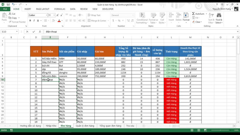 quản lý đơn hàng bằng excel - TrustSales